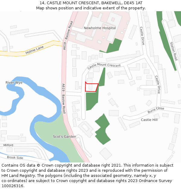 14, CASTLE MOUNT CRESCENT, BAKEWELL, DE45 1AT: Location map and indicative extent of plot