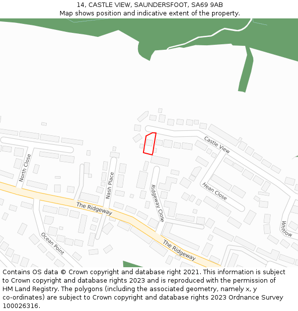 14, CASTLE VIEW, SAUNDERSFOOT, SA69 9AB: Location map and indicative extent of plot