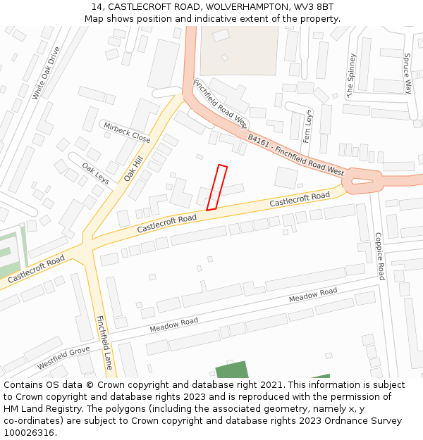 14, CASTLECROFT ROAD, WOLVERHAMPTON, WV3 8BT: Location map and indicative extent of plot