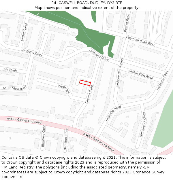 14, CASWELL ROAD, DUDLEY, DY3 3TE: Location map and indicative extent of plot