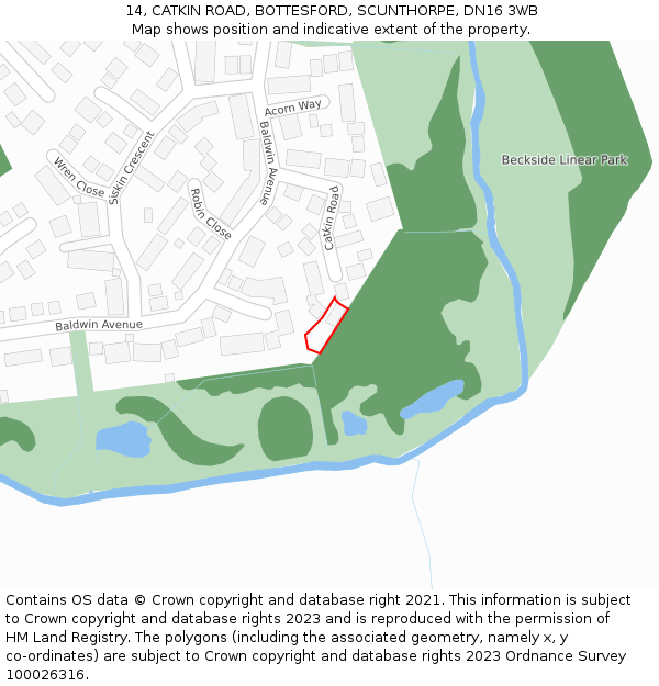 14, CATKIN ROAD, BOTTESFORD, SCUNTHORPE, DN16 3WB: Location map and indicative extent of plot