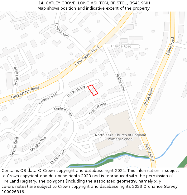 14, CATLEY GROVE, LONG ASHTON, BRISTOL, BS41 9NH: Location map and indicative extent of plot