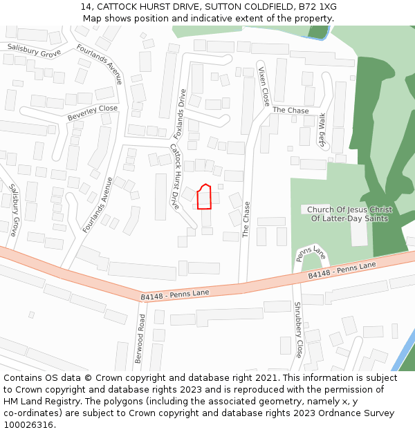 14, CATTOCK HURST DRIVE, SUTTON COLDFIELD, B72 1XG: Location map and indicative extent of plot