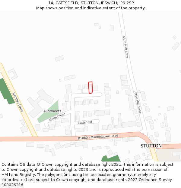 14, CATTSFIELD, STUTTON, IPSWICH, IP9 2SP: Location map and indicative extent of plot