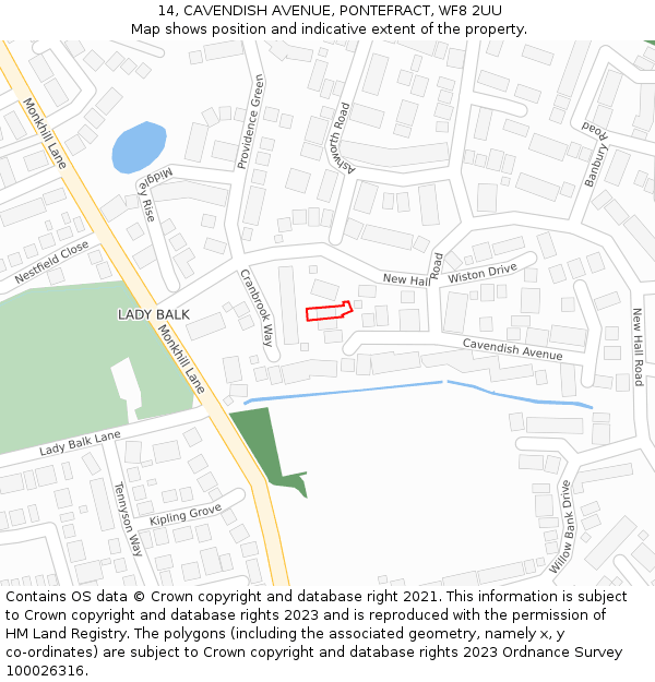14, CAVENDISH AVENUE, PONTEFRACT, WF8 2UU: Location map and indicative extent of plot