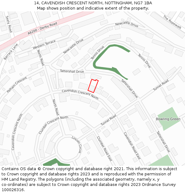 14, CAVENDISH CRESCENT NORTH, NOTTINGHAM, NG7 1BA: Location map and indicative extent of plot
