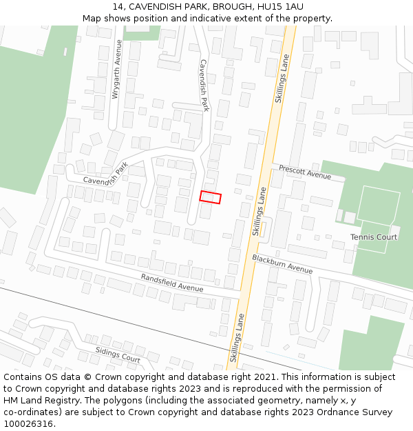 14, CAVENDISH PARK, BROUGH, HU15 1AU: Location map and indicative extent of plot