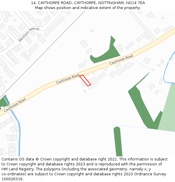 14, CAYTHORPE ROAD, CAYTHORPE, NOTTINGHAM, NG14 7EA: Location map and indicative extent of plot