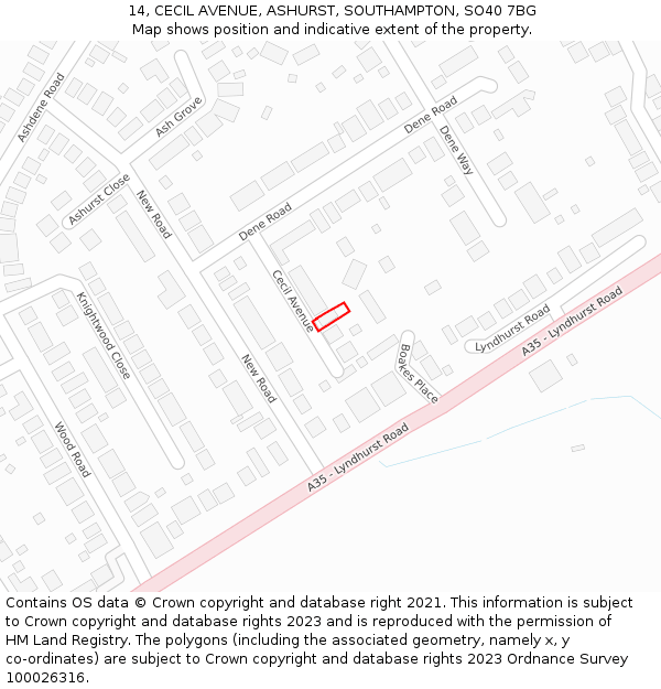 14, CECIL AVENUE, ASHURST, SOUTHAMPTON, SO40 7BG: Location map and indicative extent of plot