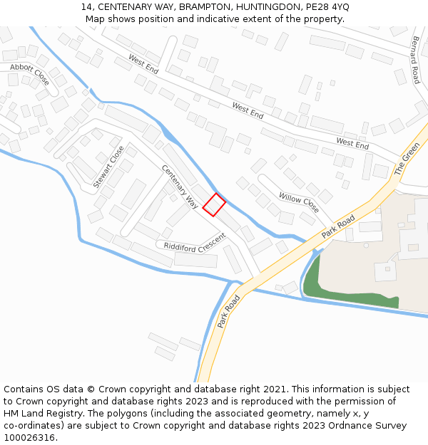 14, CENTENARY WAY, BRAMPTON, HUNTINGDON, PE28 4YQ: Location map and indicative extent of plot