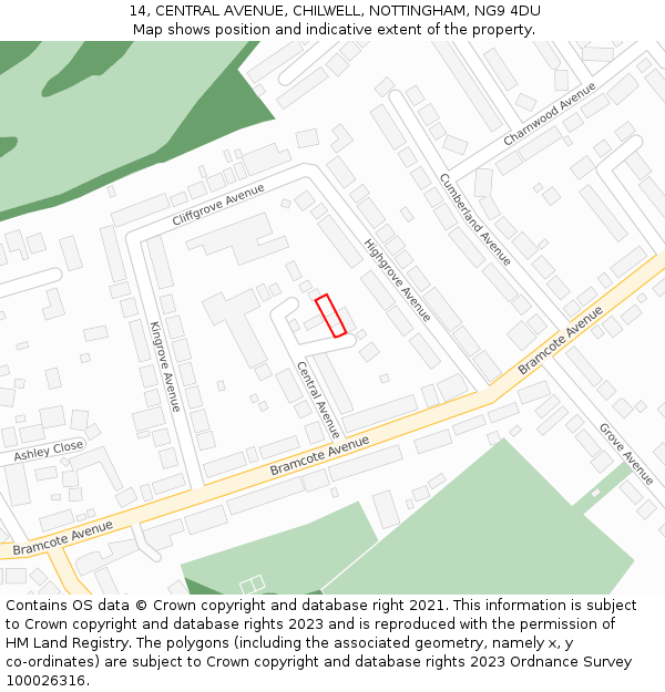 14, CENTRAL AVENUE, CHILWELL, NOTTINGHAM, NG9 4DU: Location map and indicative extent of plot