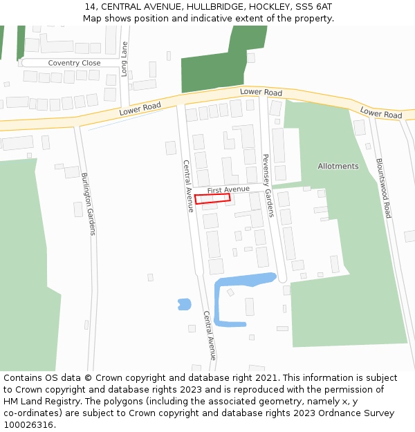14, CENTRAL AVENUE, HULLBRIDGE, HOCKLEY, SS5 6AT: Location map and indicative extent of plot
