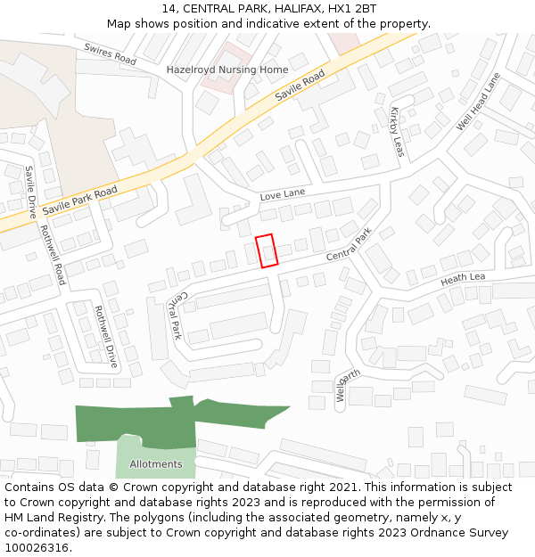 14, CENTRAL PARK, HALIFAX, HX1 2BT: Location map and indicative extent of plot