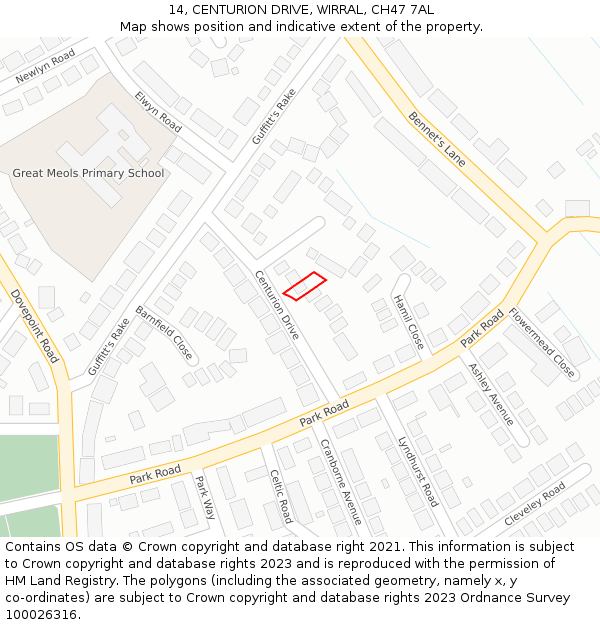 14, CENTURION DRIVE, WIRRAL, CH47 7AL: Location map and indicative extent of plot