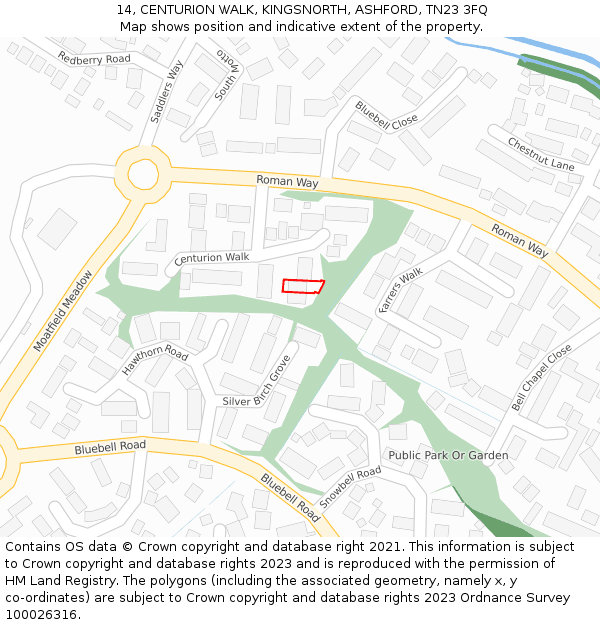 14, CENTURION WALK, KINGSNORTH, ASHFORD, TN23 3FQ: Location map and indicative extent of plot