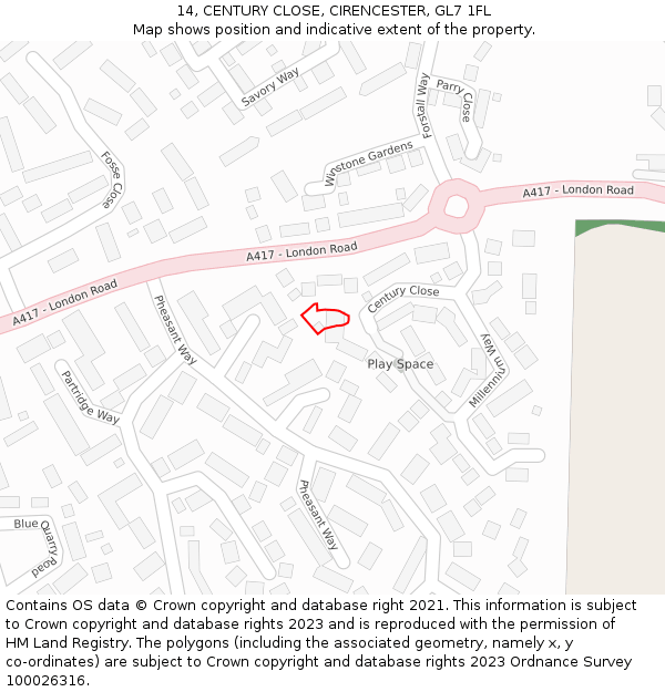 14, CENTURY CLOSE, CIRENCESTER, GL7 1FL: Location map and indicative extent of plot