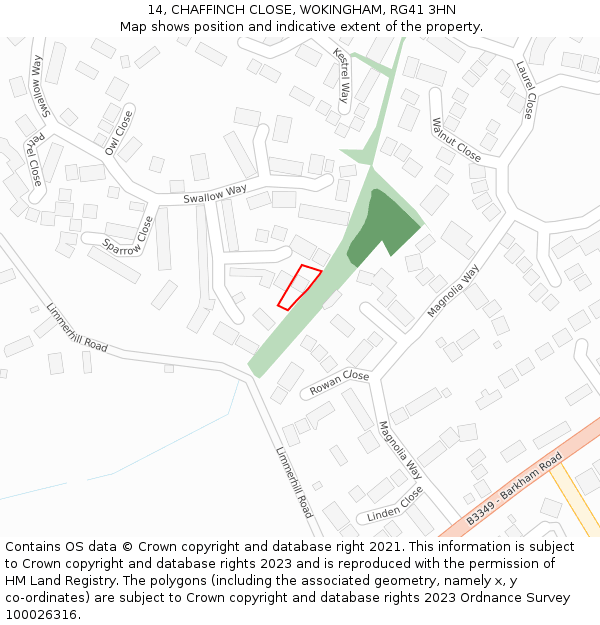 14, CHAFFINCH CLOSE, WOKINGHAM, RG41 3HN: Location map and indicative extent of plot