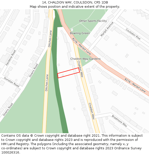 14, CHALDON WAY, COULSDON, CR5 1DB: Location map and indicative extent of plot