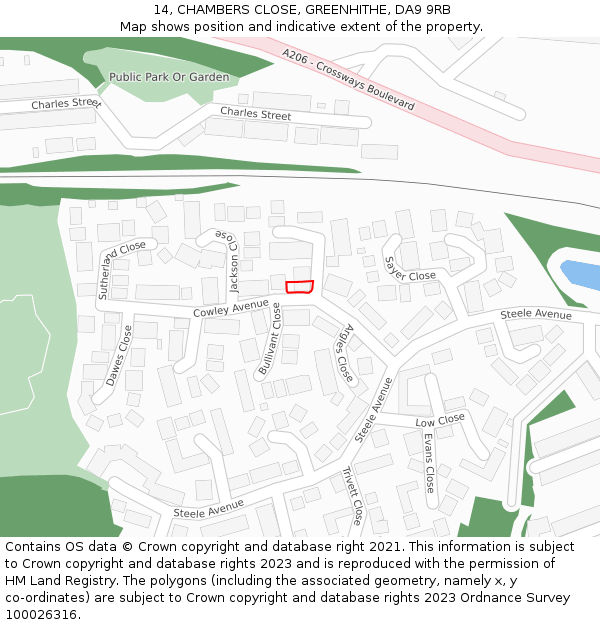 14, CHAMBERS CLOSE, GREENHITHE, DA9 9RB: Location map and indicative extent of plot