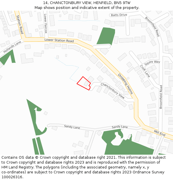 14, CHANCTONBURY VIEW, HENFIELD, BN5 9TW: Location map and indicative extent of plot