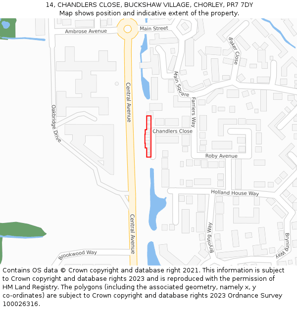 14, CHANDLERS CLOSE, BUCKSHAW VILLAGE, CHORLEY, PR7 7DY: Location map and indicative extent of plot