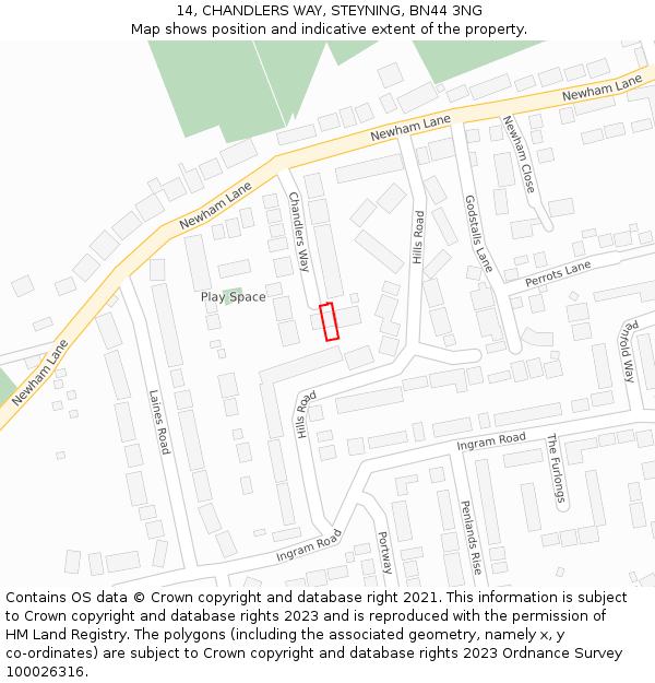14, CHANDLERS WAY, STEYNING, BN44 3NG: Location map and indicative extent of plot