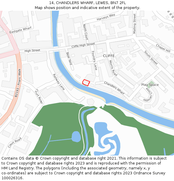 14, CHANDLERS WHARF, LEWES, BN7 2FL: Location map and indicative extent of plot