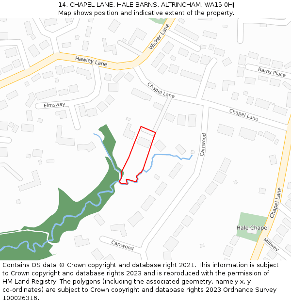 14, CHAPEL LANE, HALE BARNS, ALTRINCHAM, WA15 0HJ: Location map and indicative extent of plot