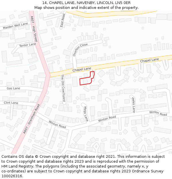 14, CHAPEL LANE, NAVENBY, LINCOLN, LN5 0ER: Location map and indicative extent of plot