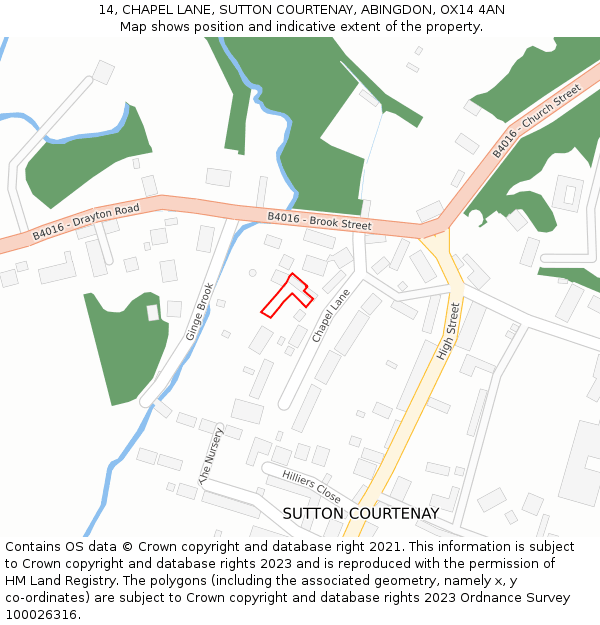 14, CHAPEL LANE, SUTTON COURTENAY, ABINGDON, OX14 4AN: Location map and indicative extent of plot