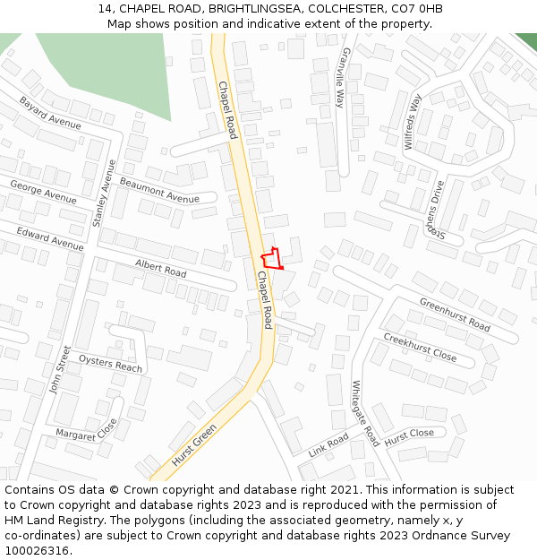 14, CHAPEL ROAD, BRIGHTLINGSEA, COLCHESTER, CO7 0HB: Location map and indicative extent of plot