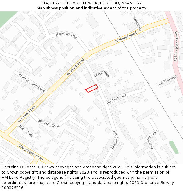 14, CHAPEL ROAD, FLITWICK, BEDFORD, MK45 1EA: Location map and indicative extent of plot