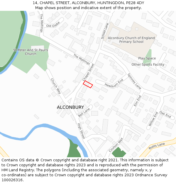 14, CHAPEL STREET, ALCONBURY, HUNTINGDON, PE28 4DY: Location map and indicative extent of plot