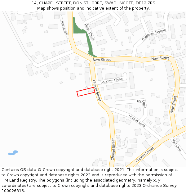 14, CHAPEL STREET, DONISTHORPE, SWADLINCOTE, DE12 7PS: Location map and indicative extent of plot