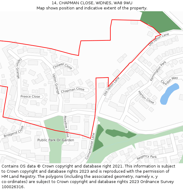14, CHAPMAN CLOSE, WIDNES, WA8 9WU: Location map and indicative extent of plot