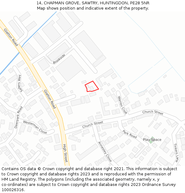 14, CHAPMAN GROVE, SAWTRY, HUNTINGDON, PE28 5NR: Location map and indicative extent of plot