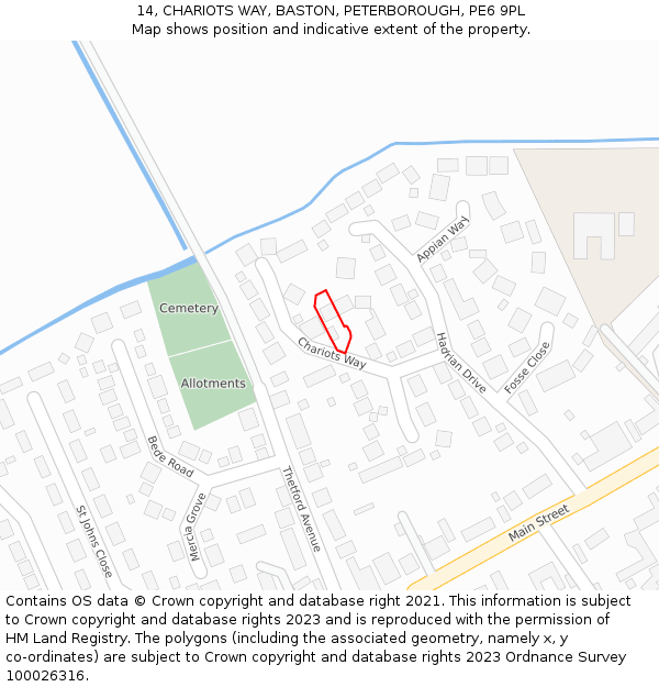 14, CHARIOTS WAY, BASTON, PETERBOROUGH, PE6 9PL: Location map and indicative extent of plot