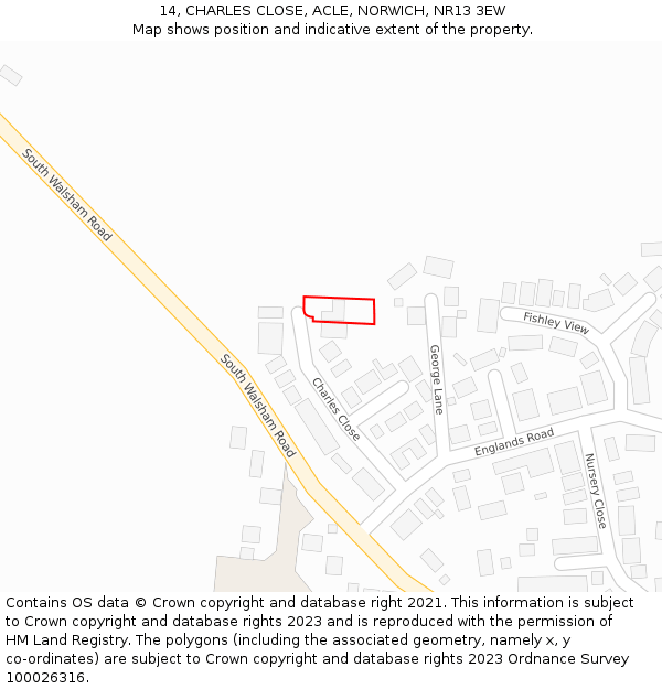 14, CHARLES CLOSE, ACLE, NORWICH, NR13 3EW: Location map and indicative extent of plot