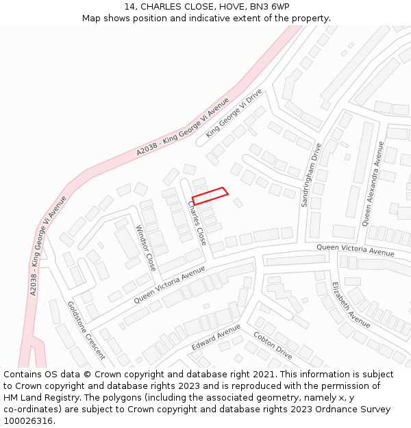 14, CHARLES CLOSE, HOVE, BN3 6WP: Location map and indicative extent of plot