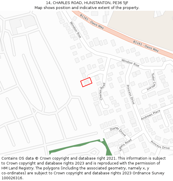 14, CHARLES ROAD, HUNSTANTON, PE36 5JF: Location map and indicative extent of plot