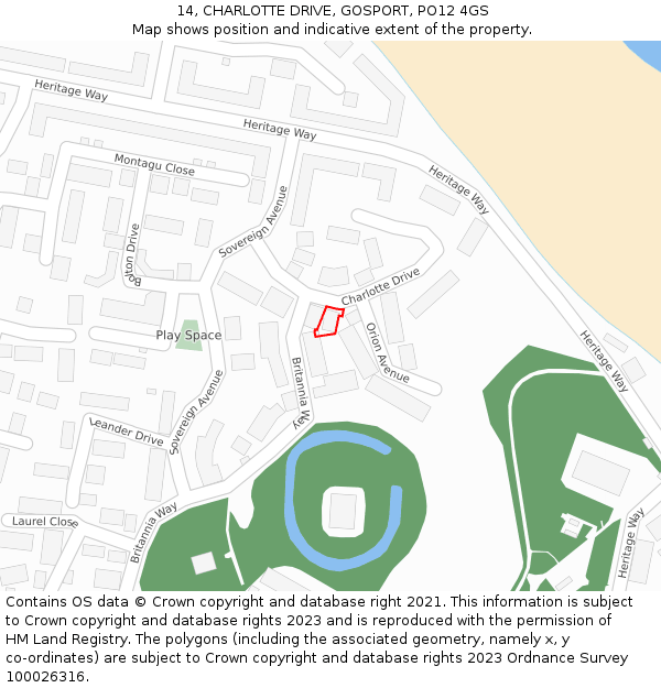 14, CHARLOTTE DRIVE, GOSPORT, PO12 4GS: Location map and indicative extent of plot