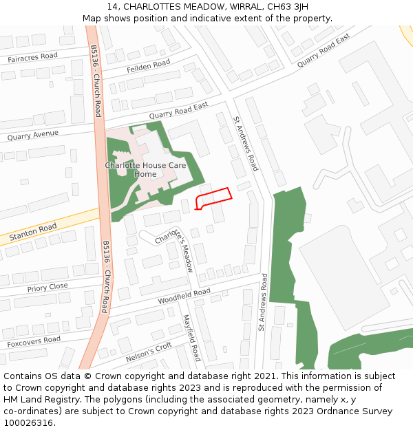 14, CHARLOTTES MEADOW, WIRRAL, CH63 3JH: Location map and indicative extent of plot