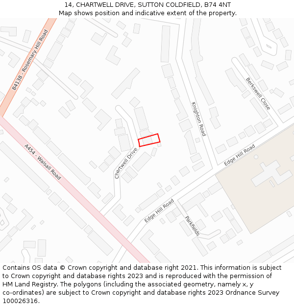 14, CHARTWELL DRIVE, SUTTON COLDFIELD, B74 4NT: Location map and indicative extent of plot