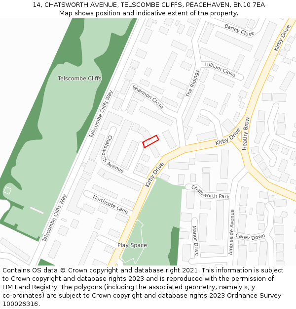 14, CHATSWORTH AVENUE, TELSCOMBE CLIFFS, PEACEHAVEN, BN10 7EA: Location map and indicative extent of plot