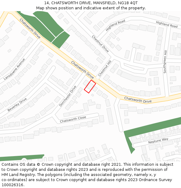 14, CHATSWORTH DRIVE, MANSFIELD, NG18 4QT: Location map and indicative extent of plot