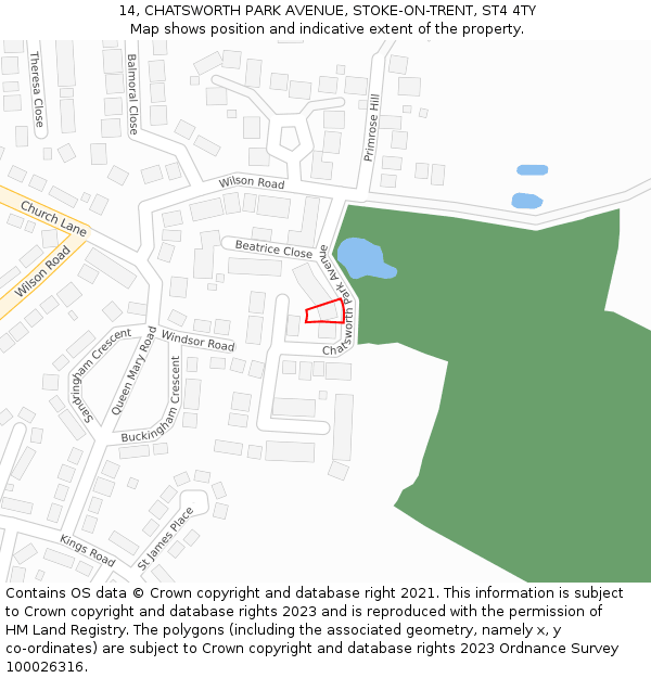 14, CHATSWORTH PARK AVENUE, STOKE-ON-TRENT, ST4 4TY: Location map and indicative extent of plot