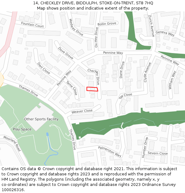 14, CHECKLEY DRIVE, BIDDULPH, STOKE-ON-TRENT, ST8 7HQ: Location map and indicative extent of plot