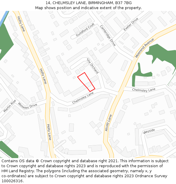 14, CHELMSLEY LANE, BIRMINGHAM, B37 7BG: Location map and indicative extent of plot