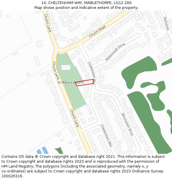 14, CHELTENHAM WAY, MABLETHORPE, LN12 2AX: Location map and indicative extent of plot