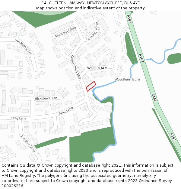 14, CHELTENHAM WAY, NEWTON AYCLIFFE, DL5 4YD: Location map and indicative extent of plot